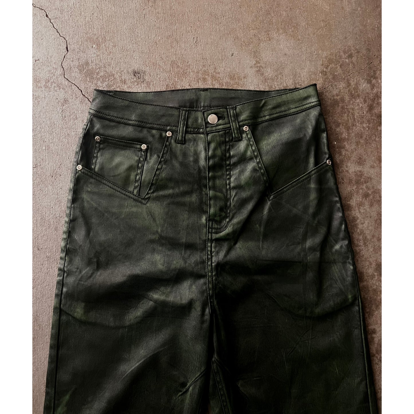 "Aura" Straight-Leg Wax Denim Pants